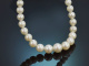 Circa 1950! Delicate Akoya cultured pearl necklace with diamond clasp, 750 white gold