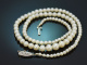 Circa 1950! Delicate Akoya cultured pearl necklace with diamond clasp, 750 white gold