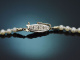 Circa 1950! Delicate Akoya cultured pearl necklace with diamond clasp, 750 white gold