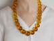 Around 1980! Beautiful Baltic amber necklace with gold-plated silver 925