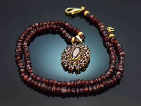 M&uuml;nchen um 1960! Sch&ouml;ne Granat Trachten Collier Kette mit Norm Gold und Silber