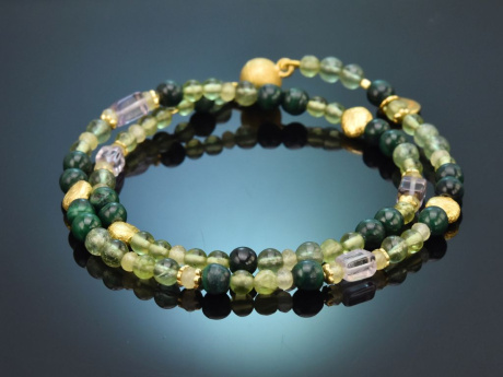 Signs of spring! Fancy Armband mit Peridot Malachit Fluorit Amethyst Silber 925 vergoldet