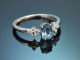 Fine Blue! Sch&ouml;ner Aquamarin Ring mit Diamanten aus Wei&szlig;gold 585