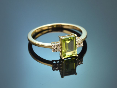 Fresh Green! Sch&ouml;ner Peridot Ring mit Diamanten aus Gold 585