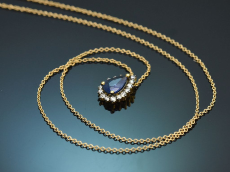 Zartes klassisches Saphir Collier mit Diamanten aus Gold 750