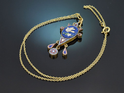 Italy around 1870! Delicate micro mosaic pendant with 333...