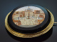 Rome around 1860! Fine micro-mosaic brooch with St. Peters Basilica made of onyx and vergolated silver.