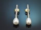 Circa 1910! Stunning Old European Cut diamond earrings with pearls in 14-carat gold and platinum