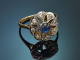 Circa 1915! Antique ring with Ceylon sapphire and diamonds set in 18-carat gold and platinum