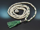 Green Tassel! Lange Perlenkette mit abnehmbarer Smaragd Diamant Quaste aus Wei&szlig;gold 750 und 585