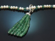Green Tassel! Lange Perlenkette mit abnehmbarer Smaragd Diamant Quaste aus Wei&szlig;gold 750 und 585