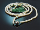 Green Tassel! Lange Perlenkette mit abnehmbarer Smaragd Diamant Quaste aus Wei&szlig;gold 750 und 585