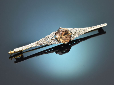 S&uuml;ddeutsch um 1915! Brosche mit Imperial Topas und Diamanten aus Gold 585 und Platin