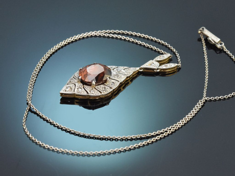 S&uuml;ddeutsch um 1910! Collier mit r&ouml;tlichem Zirkon und Diamanten aus Gold 585 und Platin