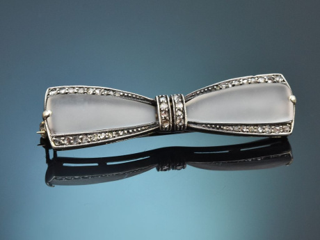 S&uuml;ddeutsch um 1900! Schleifen Brosche mit Diamant Rosen und Bergkristall Gold 585 und Silber