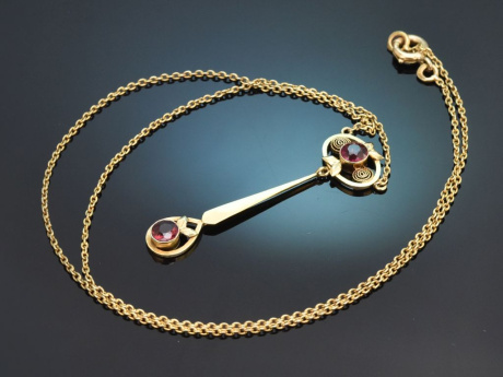 &Ouml;sterreich um 1910! Lavali&egrave;re Collier mit Rhodolithen aus Gold 585