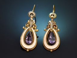 Munich circa 1890! Rare earrings with amethysts and seed...