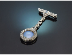 Circa 1930! Pretty Art Deco opal brooch with marcasite in...