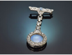Circa 1930! Pretty Art Deco opal brooch with marcasite in...