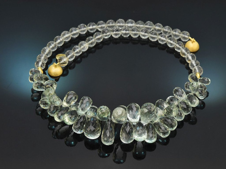 Dewdrops! Besondere Kette aus Prasiolith Tropfen Silber 925 vergoldet