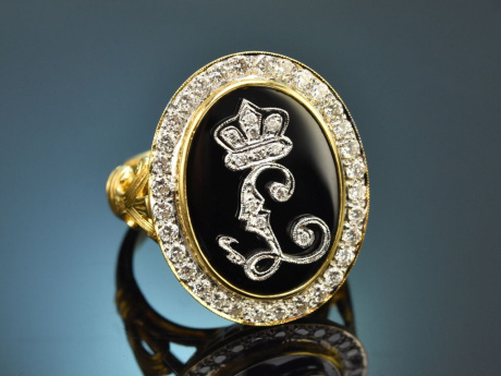 M&uuml;nchen um 1960! Schwerer handgearbeiteter K&ouml;nig Ludwig Ring mit Diamanten aus Gold 750