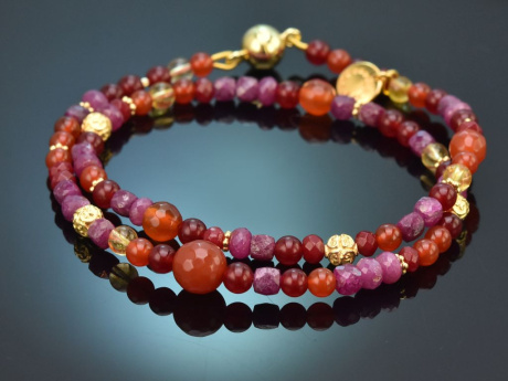 Color Blocking! Fancy Armband Rubin Citrin Achat Karneol Silber 925 vergoldet