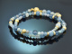 Soft Blue! Double-row fancy bracelet with aquamarine, sapphire and angelite, made from gold-plated silver