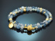 Soft Blue! Double-row fancy bracelet with aquamarine, sapphire and angelite, made from gold-plated silver