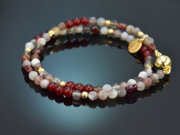Velvet Gold! Gemstone bracelet made from red and grey...