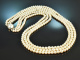 Around 1960! A exquisite 3-strand long Akoya pearl necklace in a gradient of 585 gold