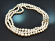 Frankreich um 1880 und 1960! Edle 3reihige Akoya Perlenkette mit 2,7 ct Diamanten Gold 750