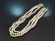 Frankreich um 1880 und 1960! Edle 3reihige Akoya Perlenkette mit 2,7 ct Diamanten Gold 750
