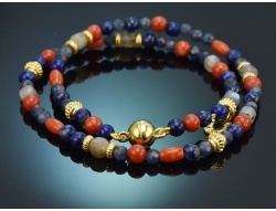 Ancient Chic! Fancy Armband Saphir Koralle Lapislazuli...