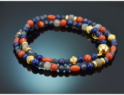 Ancient Chic! Fancy Armband Saphir Koralle Lapislazuli...