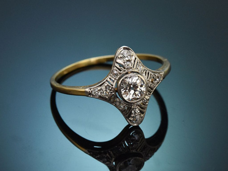 Um 1915! Feiner Art Deco Altschliffdiamant Ring aus Gold 585 und Platin