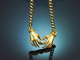 Um 1980! Seltene Statement Kette mit zwei H&auml;nden und Brillant aus Gold 750