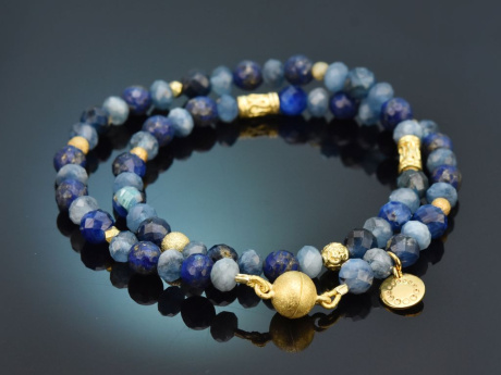 Deep Blue! Fancy Armband aus Saphir Iolith Lapislazuli und vergoldetem Silber 925