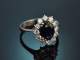 Hamburg um 1985! Feiner Saphir Ring mit Brillanten aus Wei&szlig;gold 750