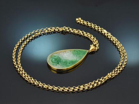 From our workshop! Jadeite pendant with a long beaded chain in 925 gold-plated silver