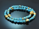Summer Blue! Feines 2reihiges T&uuml;rkis Armband mit vergoldetem Sterling Silber