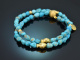 Summer Blue! Feines 2reihiges T&uuml;rkis Armband mit vergoldetem Sterling Silber