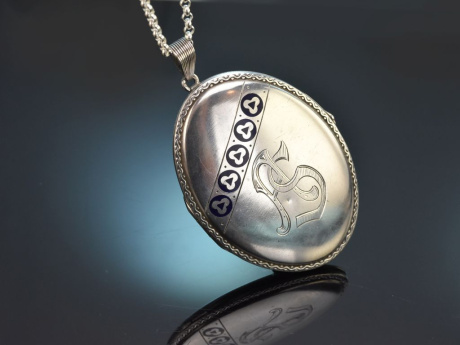 &Ouml;sterreich um 1905! Gro&szlig;er Jugendstil Medaillon Anh&auml;nger mit Kette Silber 800
