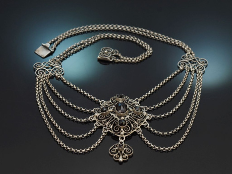 Linz um 1955! H&uuml;bsche Trachten Dirndl Kette mit Granaten aus Silber 800