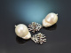 Coral Reef! Stylish earrings with baroque cultured pearls and red enamel, 925 silver