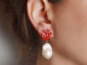 Coral Reef! Stylish earrings with baroque cultured pearls and red enamel, 925 silver