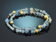 Soft Blue! Fancy bracelet with aquamarine, topaz, iolite and angelite, made from gold-plated silver