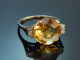 Vienna circa 1930! Fine Art Deco citrine ring set with diamonds in 585 white gold