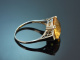 Vienna circa 1930! Fine Art Deco citrine ring set with diamonds in 585 white gold