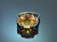 Vienna circa 1930! Fine Art Deco citrine ring set with diamonds in 585 white gold