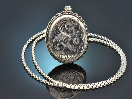 Birmingham 1975! Sch&ouml;ner gro&szlig;er Medaillon Anh&auml;nger mit Kette aus Sterling Silber